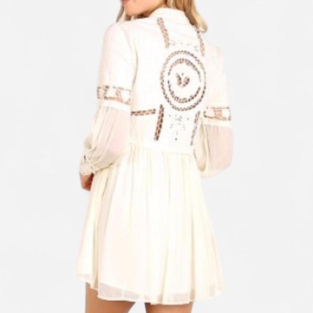 Free People Dreamland Dress Womens 10 Ivory Lace Boho Romantic Cottagecore - Picture 2 of 8
